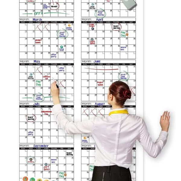 Large Wall Calendar - 36" x 72", Dry Erase Giant Calendar - Full Year 2024 Calendar - Reusable Undated Yearly Planner for Family, Office