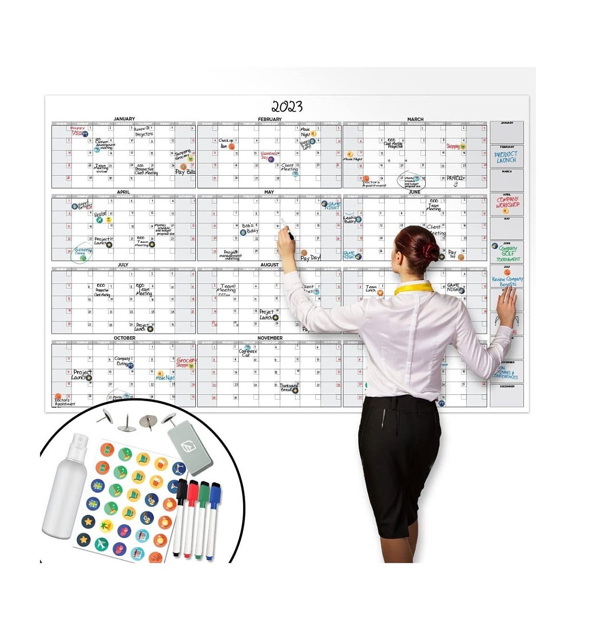 Large Dry Erase Wall Calendar 36 X 96 Undated Blank 2023 Reusable Yearly  Calendar Giant Whiteboard Year Poster Laminated Calendar 