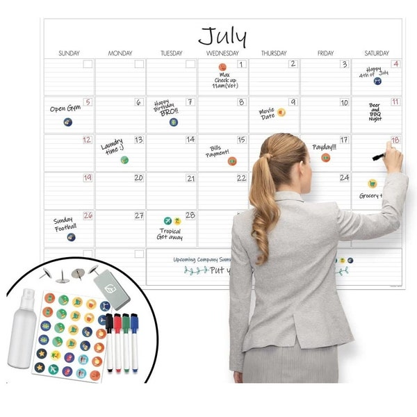 Large Wall Calendar - 36" x 48", Dry Erase Calendar - Monthly 2024 Calendar - Reusable Undated Month Planner for Family, Office