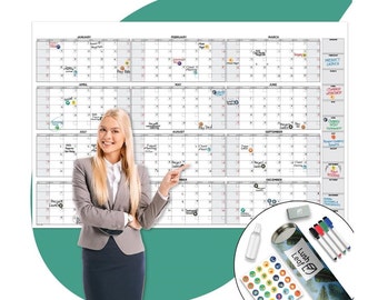 Large Dry Erase Wall Calendar 38" x 58" - Yearly Reusable Planner