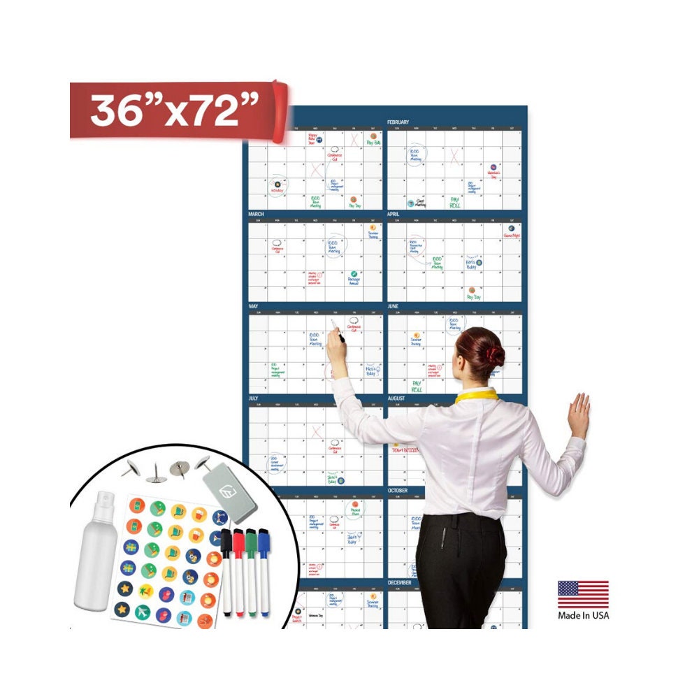 Large Dry Erase Wall Calendar Premium Giant Reusable Yearly Etsy