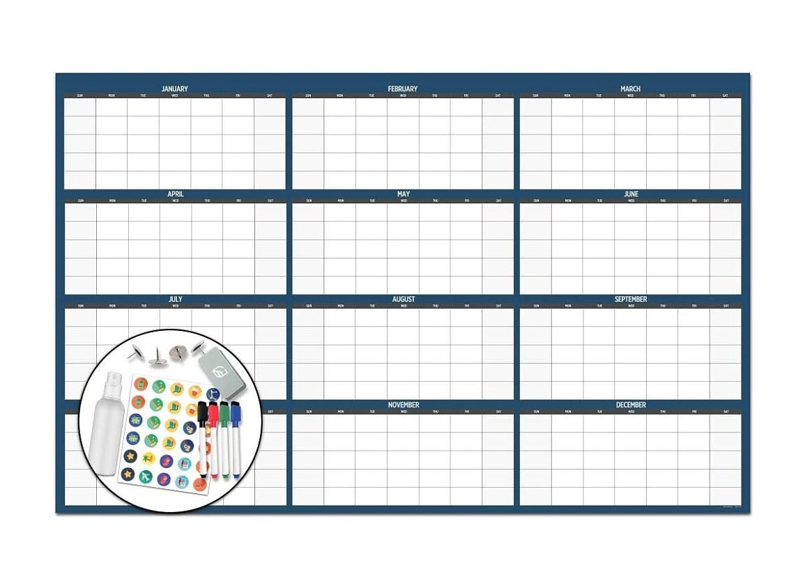 Large Dry Erase Wall Calendar - 60 x 38 - Blank 2018-2019 Reusable Annual