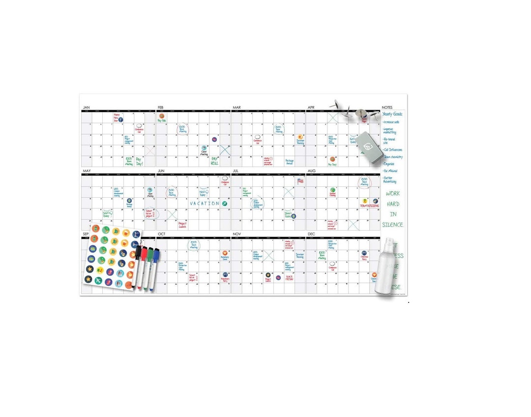Large Dry Erase Wall Calendar 24x39 Inches Blank Undated Etsy