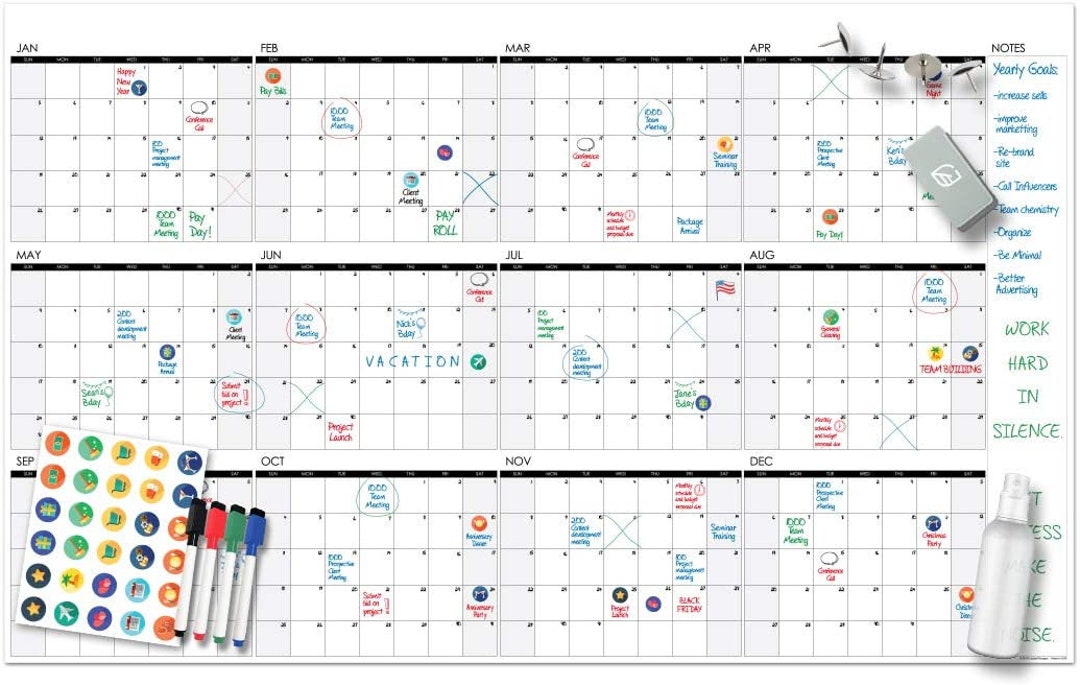 Large Dry Erase Wall Calendar 24 X39 Undated 2024 Reusable Year