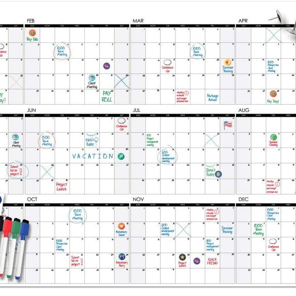 Large Wall Calendar - 24" x 39", Dry Erase Giant Calendar - Full Year 2024 Calendar - Reusable Undated Yearly Planner for Family, Office