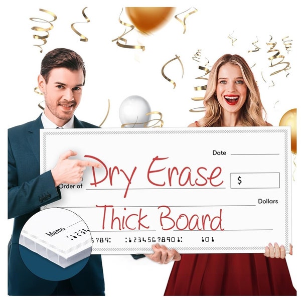 Giant Fake Award Presentation Dry Erase Check - 16" x 32" - Large Novelty Endowment Check for Endowment, Donations, Fundraiser - Big Blank