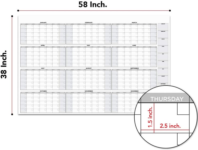 Large Dry Erase Wall Calendar 38 X 58 Undated Etsy