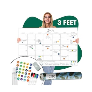 Large Wall Calendar - 24&quot; x 36&quot;, Dry Erase Calendar - Monthly 2025 Calendar - Reusable Undated Month Planner for Family, Office