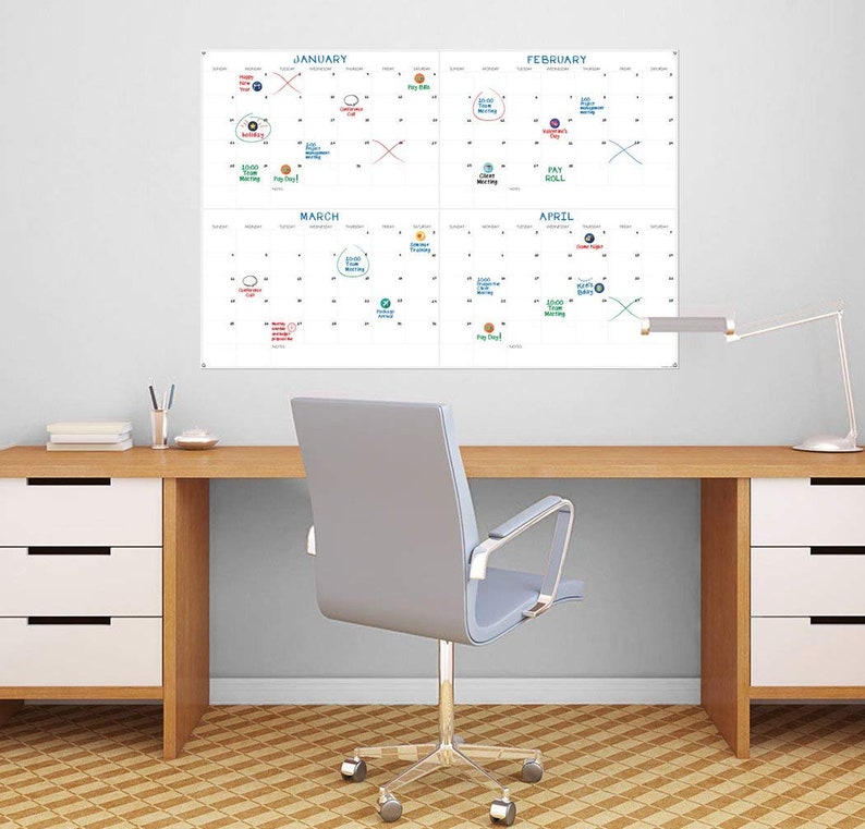 X Large Dry Erase Wall Calendar 24x 36 4 Month Etsy
