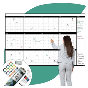 Large Wall Calendar - 48" x 74", Dry Erase Giant Calendar - Full Year 2024 Calendar - Reusable Undated Yearly Planner for Family, Office