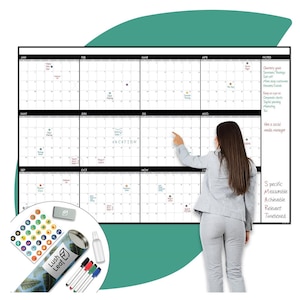 Large Wall Calendar - 48" x 74", Dry Erase Giant Calendar - Full Year 2024 Calendar - Reusable Undated Yearly Planner for Family, Office