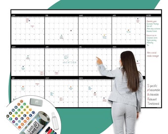 Large Wall Calendar - 48" x 74", Dry Erase Giant Calendar - Full Year 2024 Calendar - Reusable Undated Yearly Planner for Family, Office