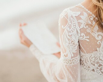 Amazing Long Sleeve bohemian wedding dress, boho wedding dress, lace wedding dress, backless wedding dress, boho bridal gown, bridal dress