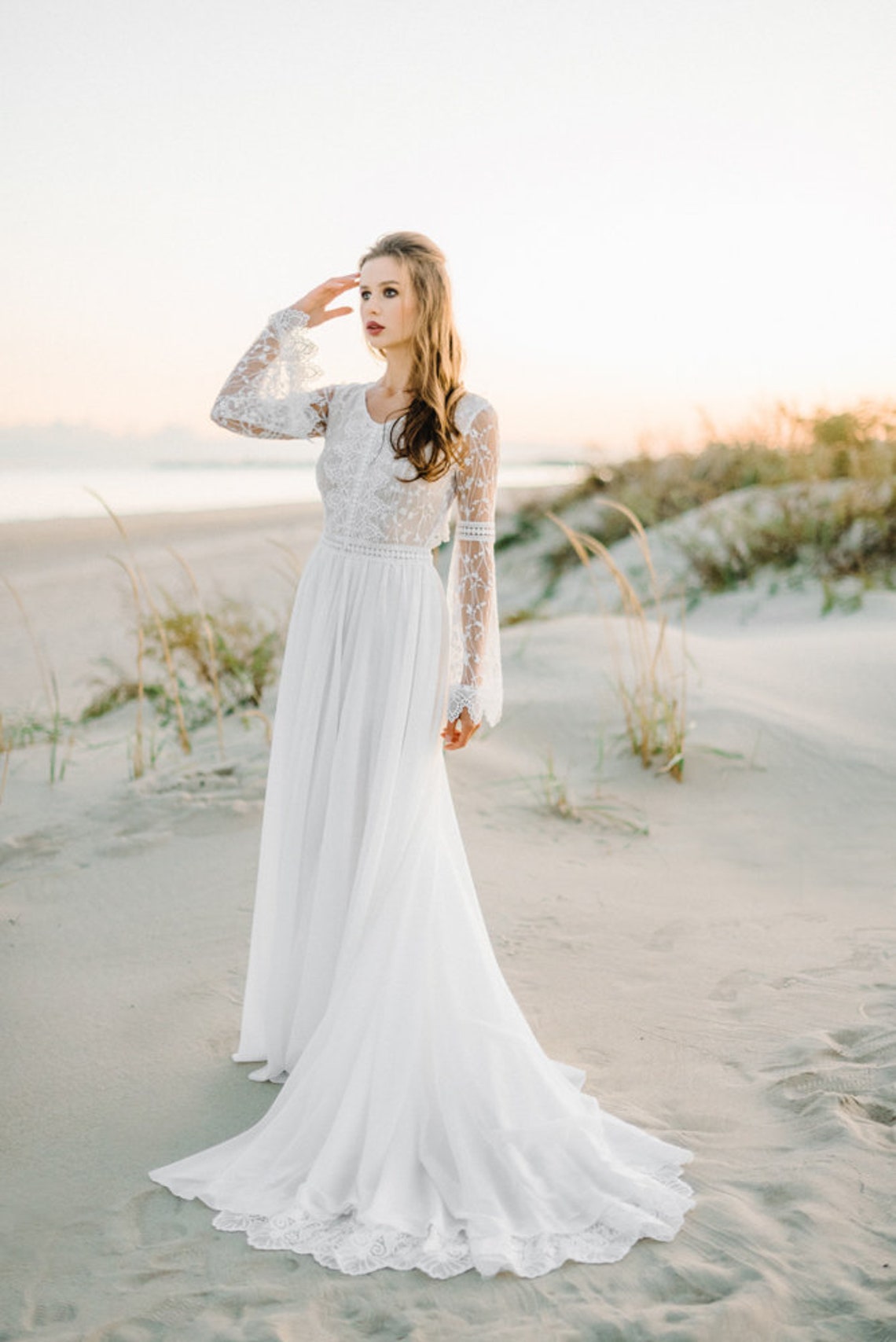 Lace boho wedding dress Long Sleeve bohemian wedding dress image 3