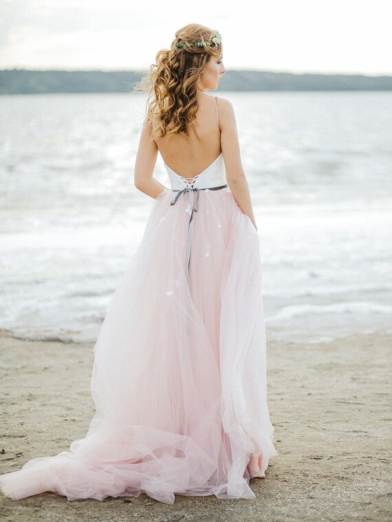 blush bohemian wedding dress