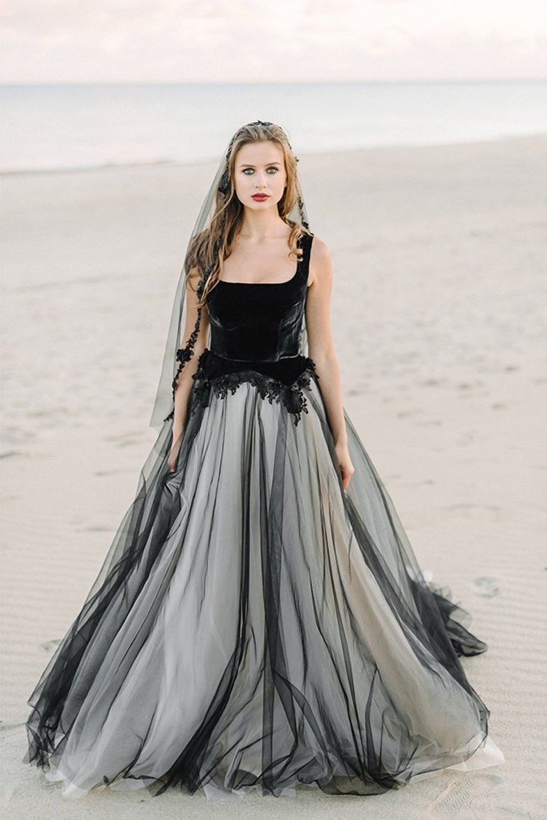 black wedding dress tulle wedding dressBlack bridal gown image 2