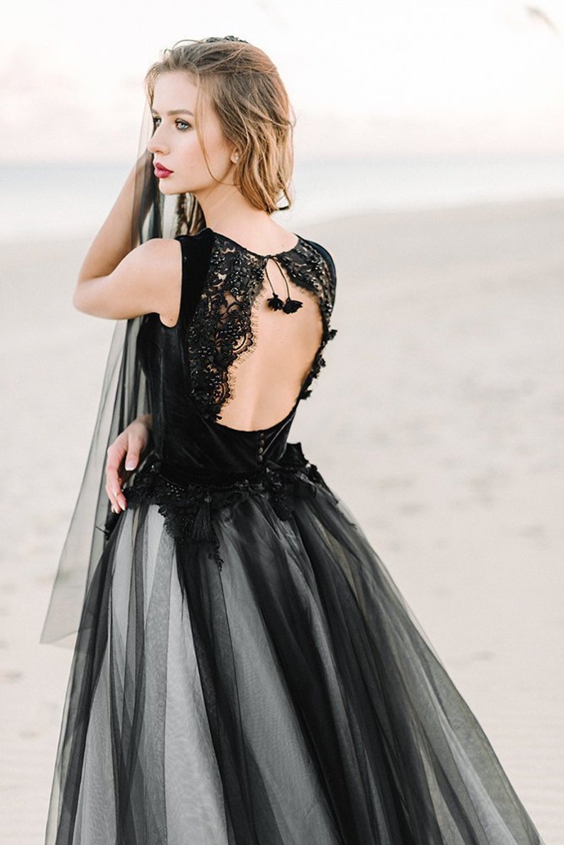 black wedding dress tulle wedding dressBlack bridal gown image 1