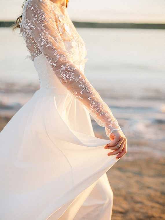 Bohemian Wedding Dress Long Sleeve Wedding Dress Two Piece Etsy