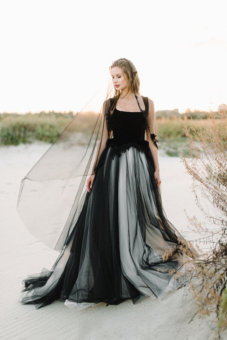 black wedding dress tulle wedding dressBlack bridal gown image 4