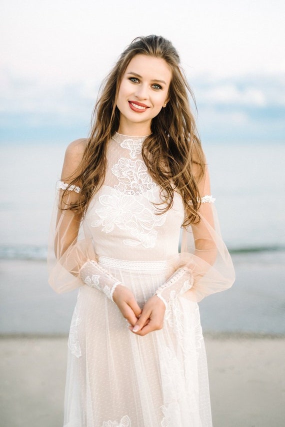 polka dot boho wedding dress