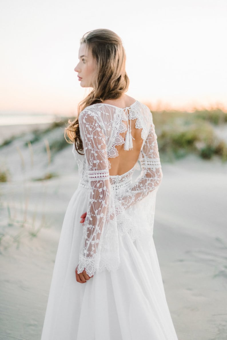 Amazing lange mouw Boho trouwjurk trouwjurk Boho kant image 0