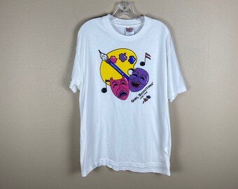 Vintage Girls Scouts T-Shirt (Sz Large) Twilight Camp 1996 Girl Scouting and the Arts Comedy and Tragedy Theater Painting Shirt