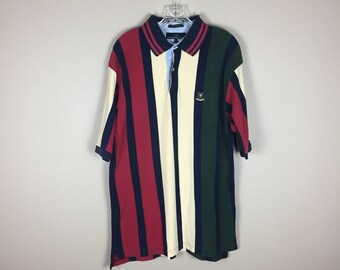 Nautica Competition Polo Shirt Vintage 90s Striped Colorblock Mens