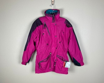 Chaqueta de esquí vintage Mountain Goat (talla pequeña), años 90, 3 M, color fucsia fluorescente, para esquí de invierno, abrigo de montaña MX