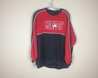 Sudadera vintage de Mickey Mouse con cuello redondo (talla mediana) Suéter con bloques de color bordado del Pato Donald y Minnie Goofy Y2K de Mickey & Co.
