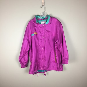 Vintage Neon Pink Windbreaker Jacket (Size Large) 90s Cyclone Brand Small Colorblock Full Button Unique Theme Party Fall Windbreaker Jacket