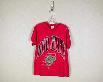 Camiseta vintage de Ohio State, años 80 (talla mediana), diseño de bloque inclinado de los años 90 con el logotipo de Scarlett de los Ohio State Buckeyes, camiseta de fútbol americano de OSU Columbus.