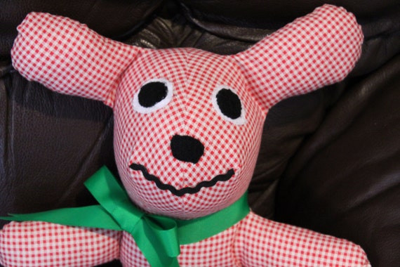 red and white stuffed dog