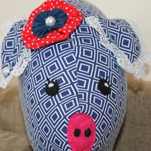 Pig, Blue Pig, Patriotic Pig, Pig Pillow, Red White Blue Pig, Bed Pig Pillow, Nursery, Home Decor, Babyshower, Stuffed Pig, pillow, Girl Pig