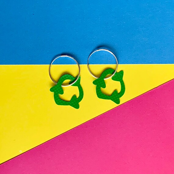 Bouncy Castle RECYCLE earrings | Stellen X Wyatt and Jack | sterling silver hoop | upcycled green plastic earrings | PVC