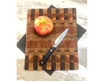 End Grain Cutting Board - Custom Handmade - White Oak, Black Walnut, Cherry - 9" x 11" - Gift for Food Lover, Cook, Chef, Foodie, Kitchen