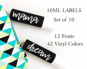 10 Pack - 10ml Roller Bottle Labels - 12 Fonts - 42 Vinyl Colors - Essential Oils