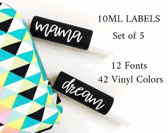 5 Pack - 10ml Roller Bottle Labels - 12 Fonts - 42 Vinyl Colors - Essential Oils