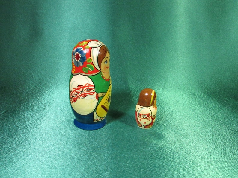 Matrioshka Wooden Handpainted Set of 2 Nesting Doll Vintage Soviet Collectible Souvenir Old Folk Style Gift Home Decor Russian Style USSR 4