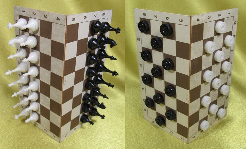 Vintage Soviet Set of Road Games Chess Checkers Dominoes Soviet Design Retro Old Style Gift USSR