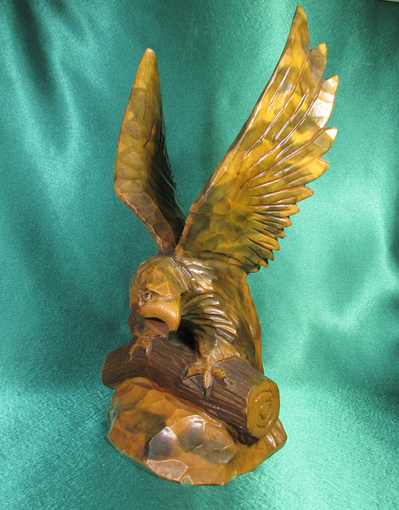Vintage Wooden Hand Carved Eagle Wood Table Hand Made Etsy
