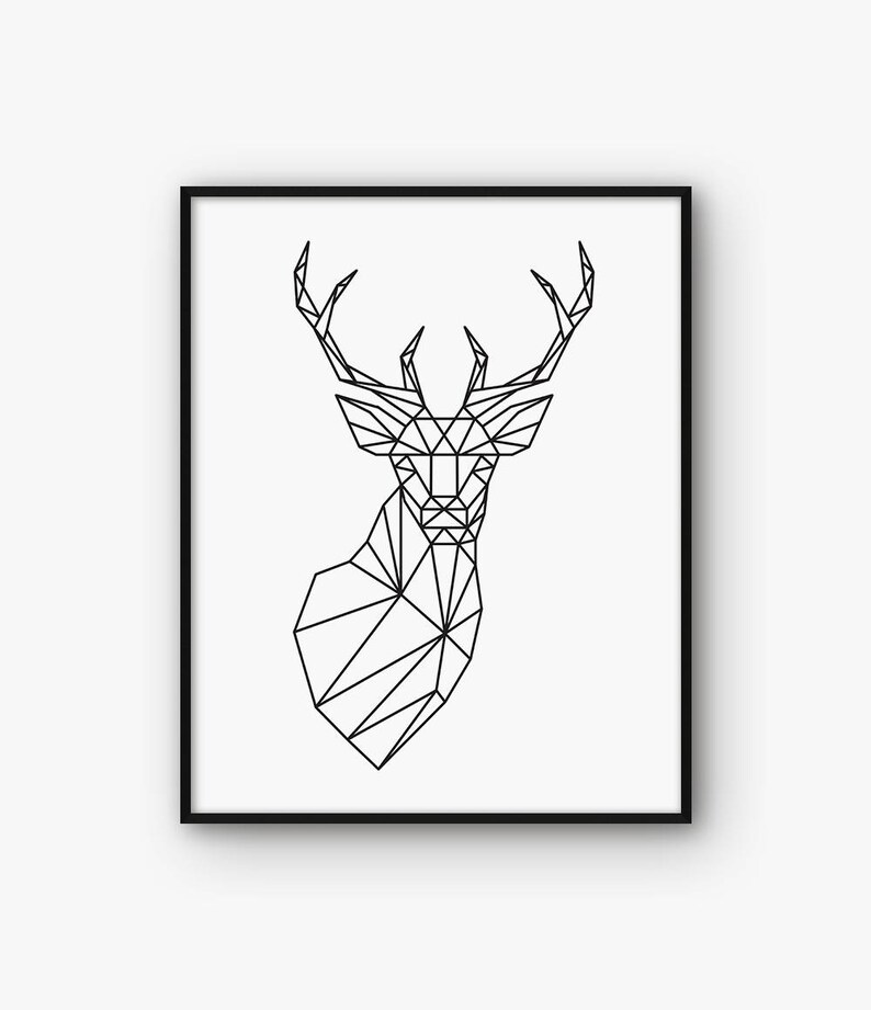 Geometric Deer Wall Art, Black and White Deer Print, Printable