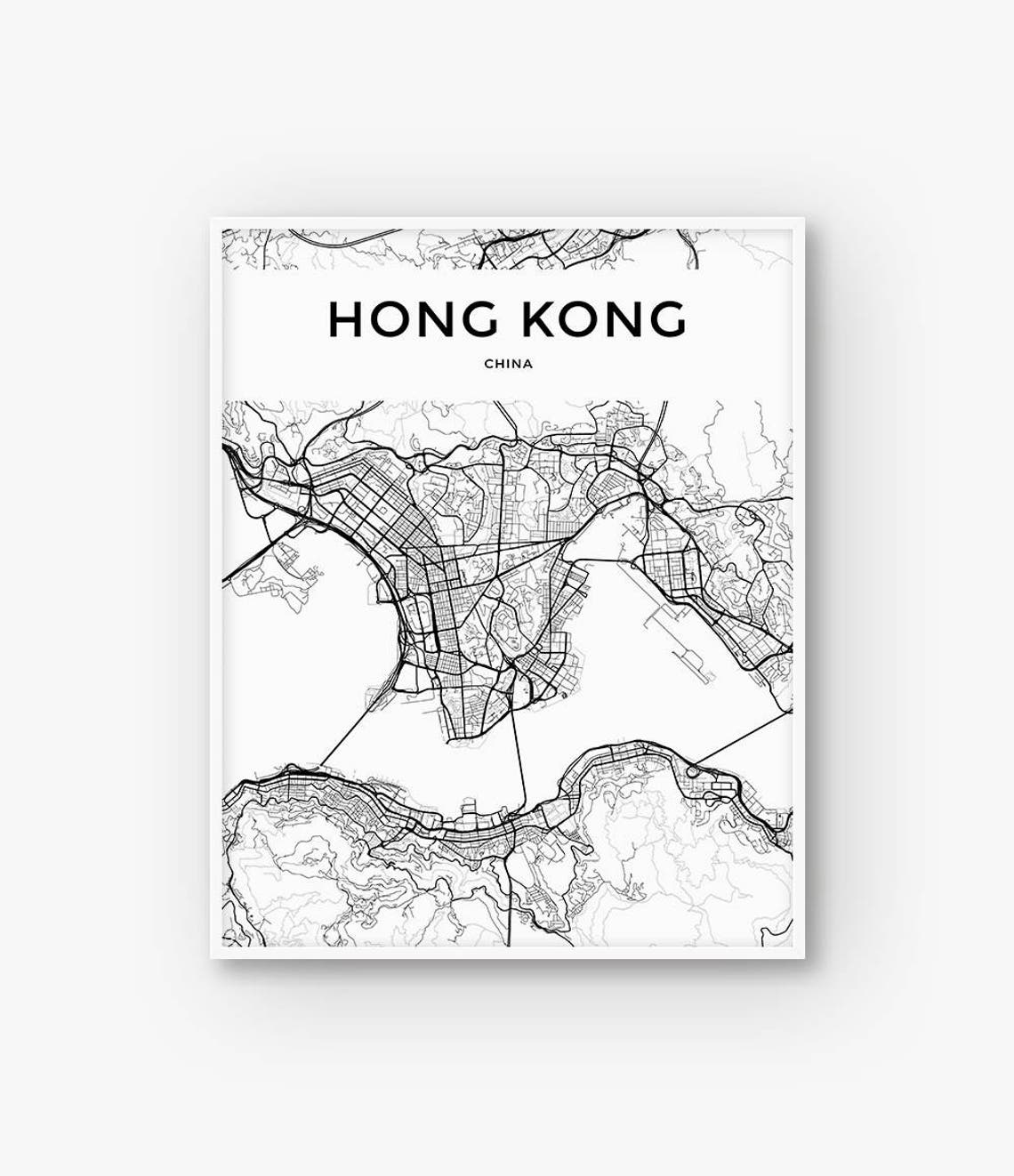 Hong Kong Map Print Printable Map Hong Kong Poster Hong - Etsy