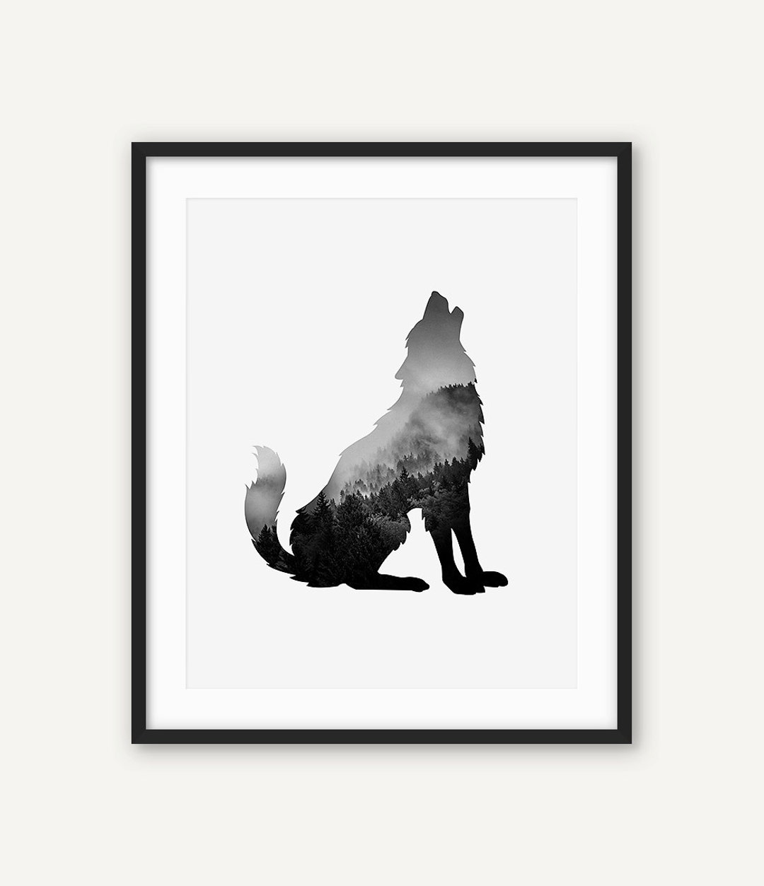 Digital Wolf Print Printable Black and White Animal Wall Art - Etsy