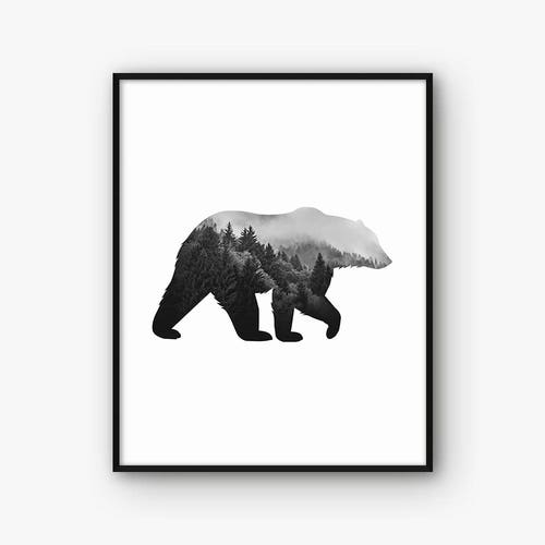 Abstract Deer Wall Art Black and White Animal Print Etsy