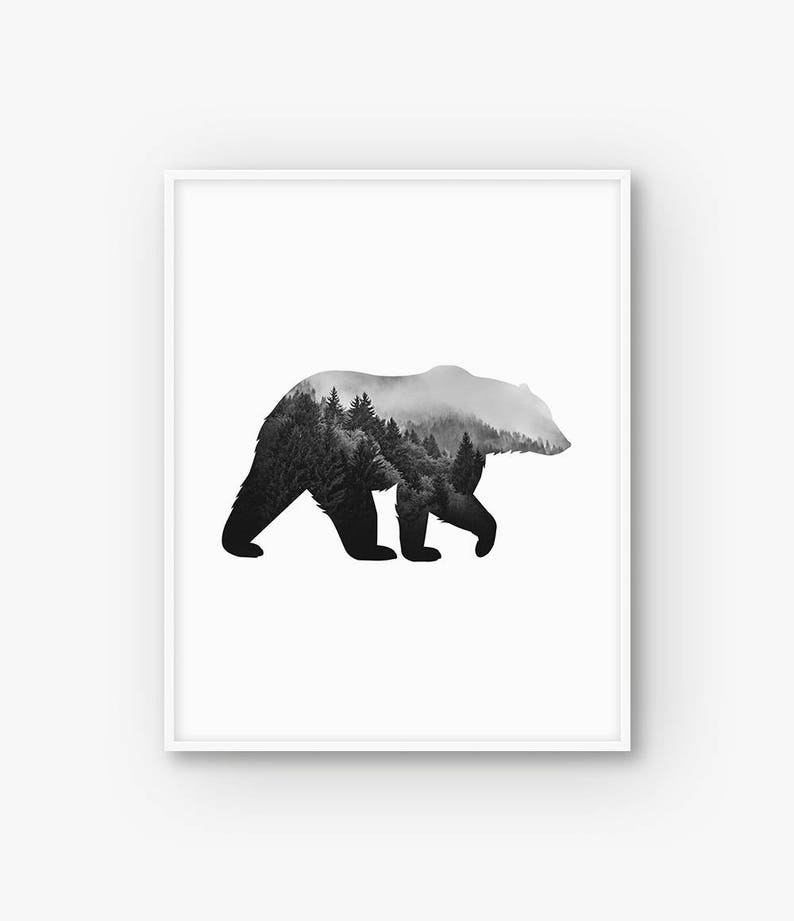 Black And White Minimalist Bear Print Printable Abstract Etsy