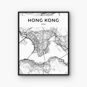 Hong Kong Map Print, Printable Map, Hong Kong Poster, Hong Kong Wall Art, China Map, Travel Print, City Map Wall Art, Travel Poster, 5x7