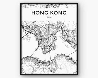 Hong Kong Map Print, Printable Map, Hong Kong Poster, Hong Kong Wall Art, China Map, Travel Print, City Map Wall Art, Travel Poster, 5x7