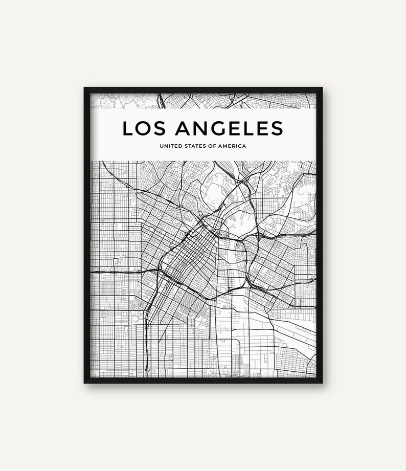 Los Angeles Map Print, Los Angeles Map, Los Angeles Wall Art, Black and