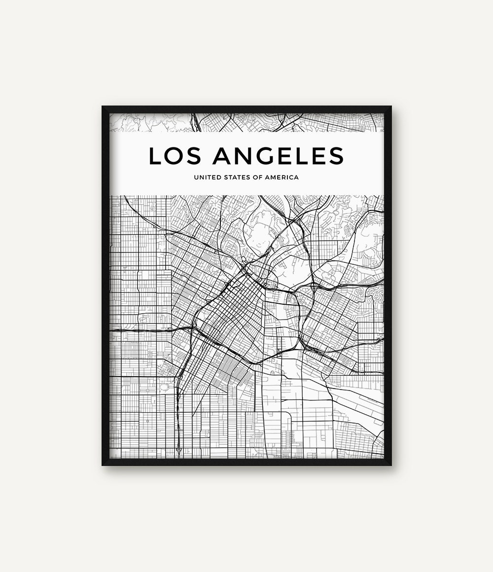 Los Angeles Map Print, Los Angeles Map, Los Angeles Wall Art, Black and ...