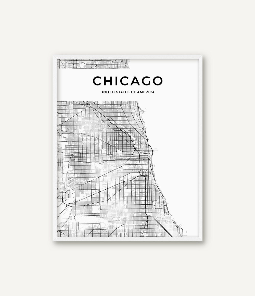 Chicago Map Print Chicago Print Black and White Chicago Wall - Etsy